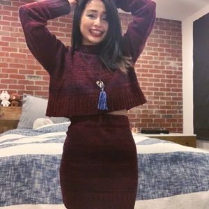 Red Marled Cropped Sweater and Skirt